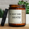 du bist die beste! | ginger, Lebkuchenherzen, GLÜCKLICHT Kerze im Glas, Sojawachs Duftkerzen im Glas mit Spruch und aufregendem Duft, ideal als originelles, handgemachtes Geschenk