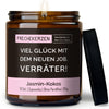 Kerze mit Spruch | viel glück mit dem neuen job, verräter!