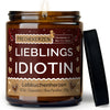 lieblings idiotin | https://frechekerzen.s3.eu-central-1.amazonaws.com/release/250ml+GROSS/partner/frau/images/ginger/main-ob.jpg FRECHEKERZEN, Witzige Sojawachs Duftkerze mit frechem Spruch und aufregendem Duft, ideal als lustiges handgemachtes Geschenk