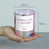 sparkle like a unicorn.. | Funkelnde Duftkerze mit Einhorn Spruch | Handgemacht aus Sojawachs | In Geschenkbox | BFF Geburtstag Valentinstag Geschenk für Sie Freundschaft Freundin Deko Kerze gute Laune