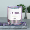 sku:m1-danke-4423889-pistazi | danke | moments, Funkelnde Sojawachs Duftkerze mit frechem Spruch und aufregendem Duft, ideal als lustiges handgemachtes Geschenk