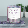 sku:m1-you-are-magic-6412139-ohneduf | you are magical | moments, Funkelnde Sojawachs Duftkerze mit frechem Spruch und aufregendem Duft, ideal als lustiges handgemachtes Geschenk